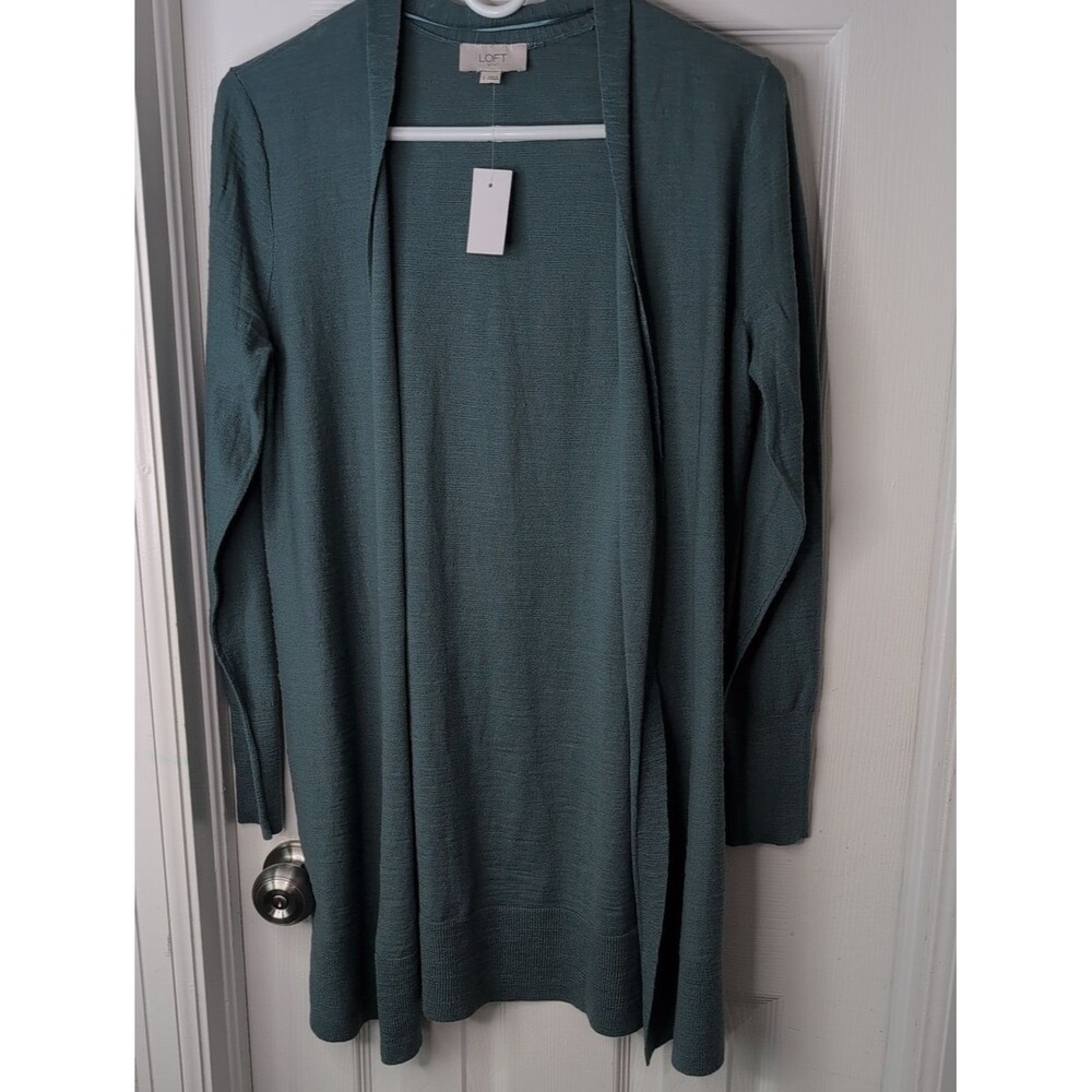 LOFT Outlet 100% Cotton Teal Green Open-Front Long Cardigan Size S